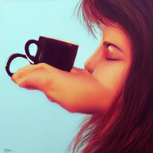 Image similar to “A girl drinking tea, photorealism, trending on Artstation”