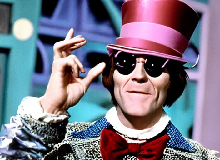 Image similar to film still of Jim Carrey as Willy Wonka in Willy Wonka and the Chocolate Factory 1971