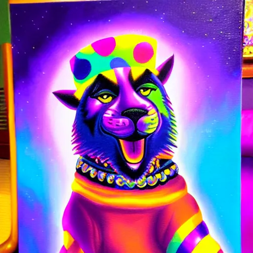 Prompt: lisa frank painting of sinbad at dave & busters