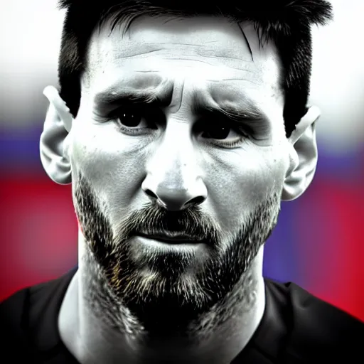 Image similar to up-close detailed portrait of Lionel Messi, 4k, highly detailed