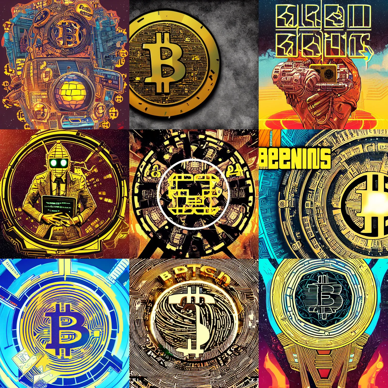 Prompt: afrofuturism, bitcoin logo that looks like it is from borderlands and by feng zhu and loish and laurie greasley, victo ngai, andreas rocha, john harris