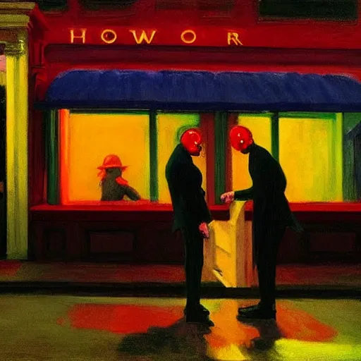 Image similar to night color flash portrait photography of punks on the lower east side by edward hopper, colorful!!, nighttime!, raining!