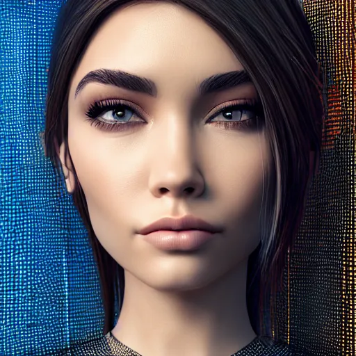 Image similar to detailed portrait, beautiful madison beer, majestic, futuristic, hyper - detailed, stylistic, symmetrical, 3 d render, 8 k, octane render