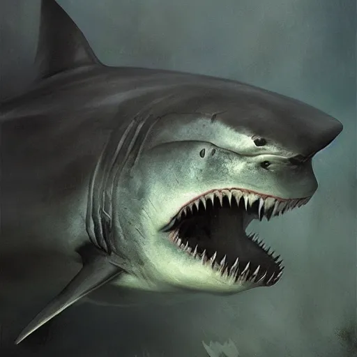 Image similar to ruan jia illustration of a shark, Alien mouth