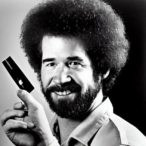 Image similar to portrait of bob ross holding a syringe and a spoon, photo