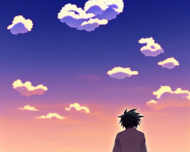 Image similar to anime sky in the style of makato shinkai, studio ghibli, moebius, clouds