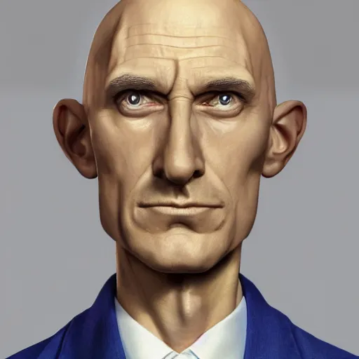 Image similar to A middle-aged Dr. Venture in real life with a hooked nose, a long gaunt face and skinny body and neck, very thin and bald, realistic, very realistic, hyperrealistic, highly detailed, very detailed, extremely detailed, detailed, digital art, oil painting, trending on artstation, headshot and bodyshot, detailed face, very detailed face, extremely detailed face, HD Quality, 8k resolution, very very detailed face, real life