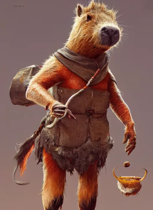 Prompt: detailed full body concept art illustration oil painting of an anthropomorphic capybara cook in full intricate clothing, biomutant, ultra detailed, digital art, octane render