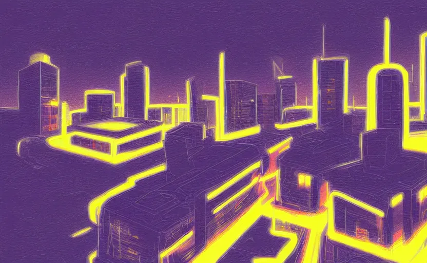 Image similar to a cat observing a neon city from the roof of a building at night, digital art, digital painting