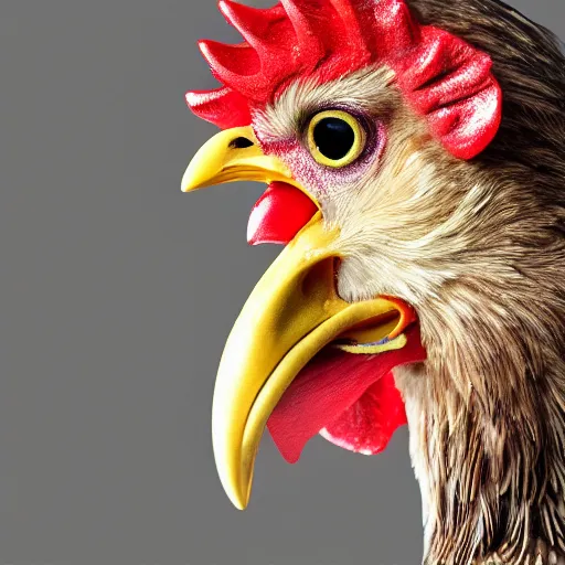 Image similar to a high detail shot of a chicken wearing a suit, realism, 8k