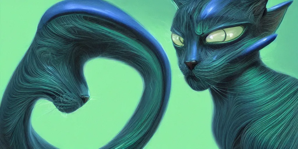 Image similar to cat - alien blue - green hair nose ring, intricate, elegant, highly detailed, my rendition, digital painting, artstation, concept art, smooth, sharp focus, illustration, art by aaron horkry and ralph mcquarrie, symmetry!!