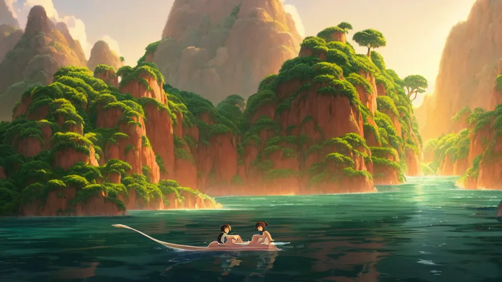 Image similar to el dorado, studio ghibli, pixar and disney animation, sharp, rendered in unreal engine 5, highly detailed, digital painting, artstation, concept art, smooth, sharp focus, illustration, wide angle, artbook, wallpaper, splash art, promo art, dramatic lighting, art by artgerm and greg rutkowski and bo chen and jin xiaodi