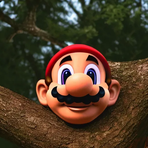 Prompt: carved mario face in tree, shadows, insane detailed, epic, movie poster, photorealistic, 8k, octane render -ar 16:9 H 1024