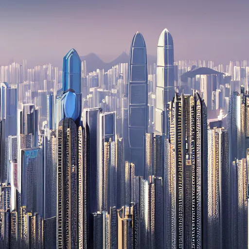 Prompt: Cyberpunk style distant future skyscrapers Hong Kong slums