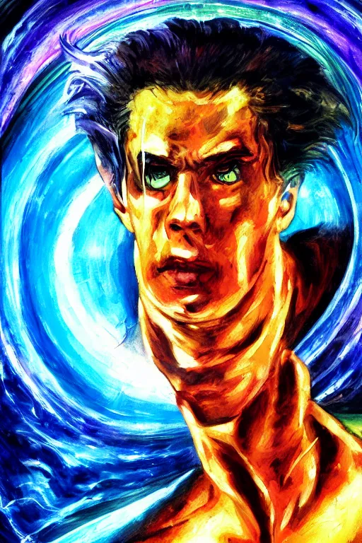 Prompt: hero portrait shot of neo from'the martix'movie done in 1 9 6 0's comics style, impressionistic, colorful, digital art, oil paintings, watercolor