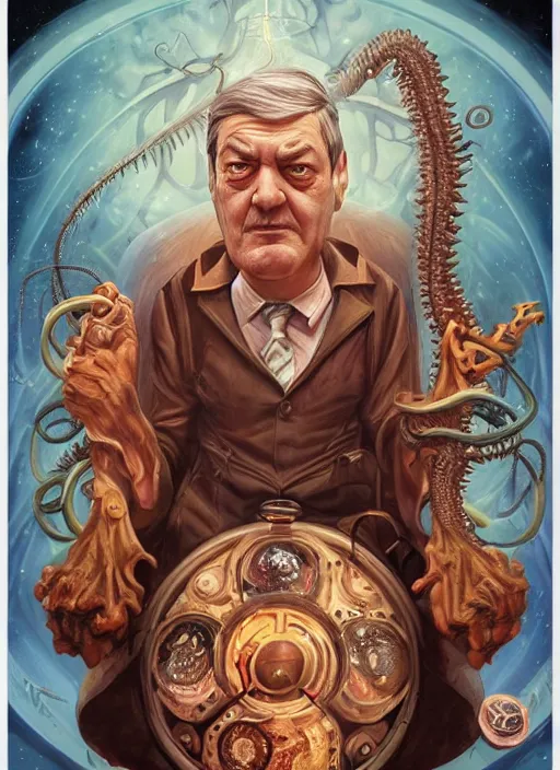 Prompt: lovecraftian portrait of grumpy stephen fry, pixar style, by tristan eaton stanley artgerm and tom bagshaw