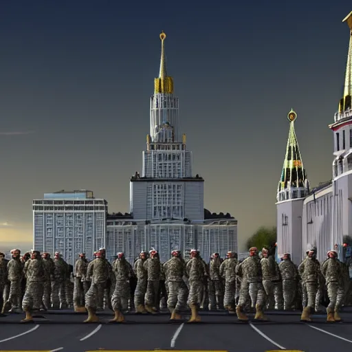 Prompt: a army forces standing near the moscow state university, concept art, scenic environment by victor enrich, trending on artstation, 4 k