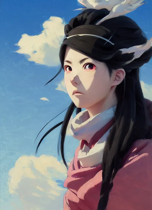 Prompt: portrait of Nezuko from Demon Slayer Anime, countryside, calm, fantasy character portrait, dynamic pose, above view, sunny day, thunder clouds in the sky, artwork by Jeremy Lipkin and Giuseppe Dangelico Pino and Michael Garmash and Rob Rey, very coherent asymmetrical artwork, sharp edges, perfect face, simple form, 100mm