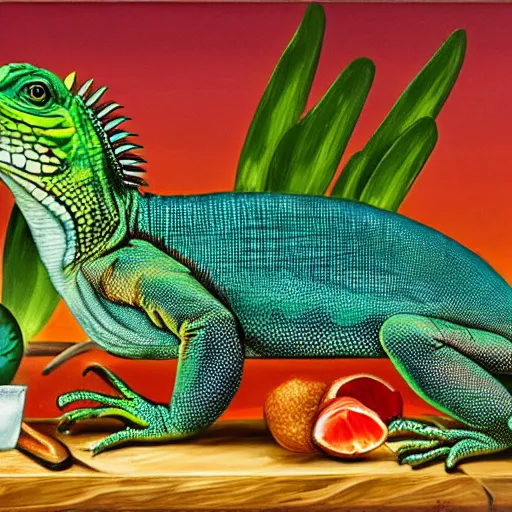 iguana cooking a steak, Hyper-Realism, realistic,, Stable Diffusion