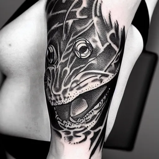 Prompt: whiskerfish tattoo, tatto, black and white, detailed, hyper detailed, intricate, 8 k