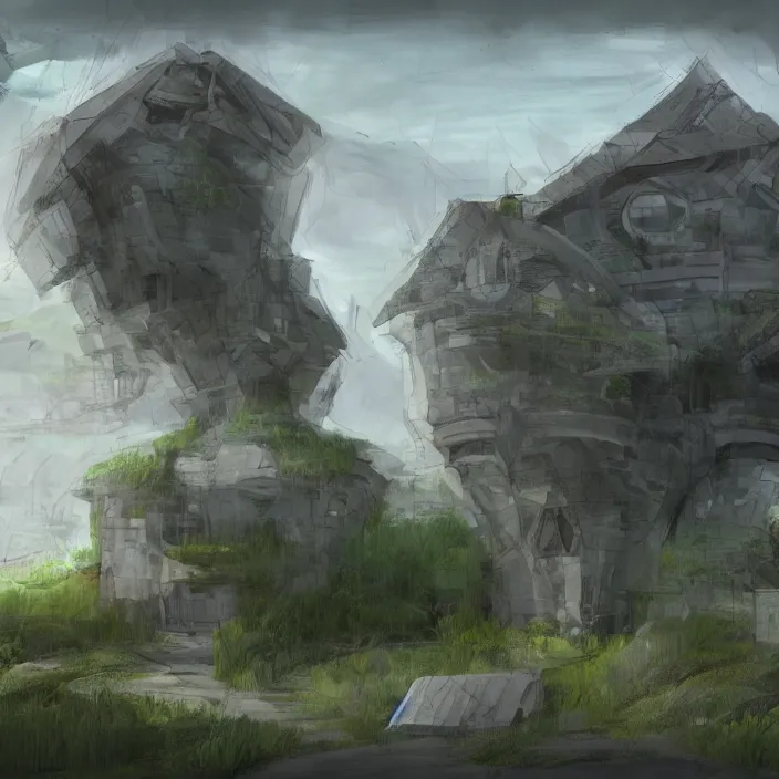 Image similar to a building in a landscape, trending on conceptartworld