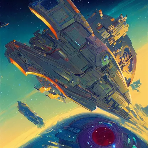 Prompt: most beautiful starship in space in no man's sky colorful, fantasy, intricate, highly detailed, digital painting, hq, trending on artstation, illustration, style of stanley artgerm and greg rutkowski and dan mumford