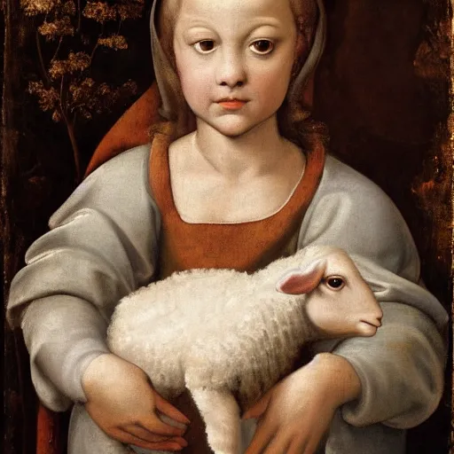 Image similar to Renaissance painting portrait of a a lamb