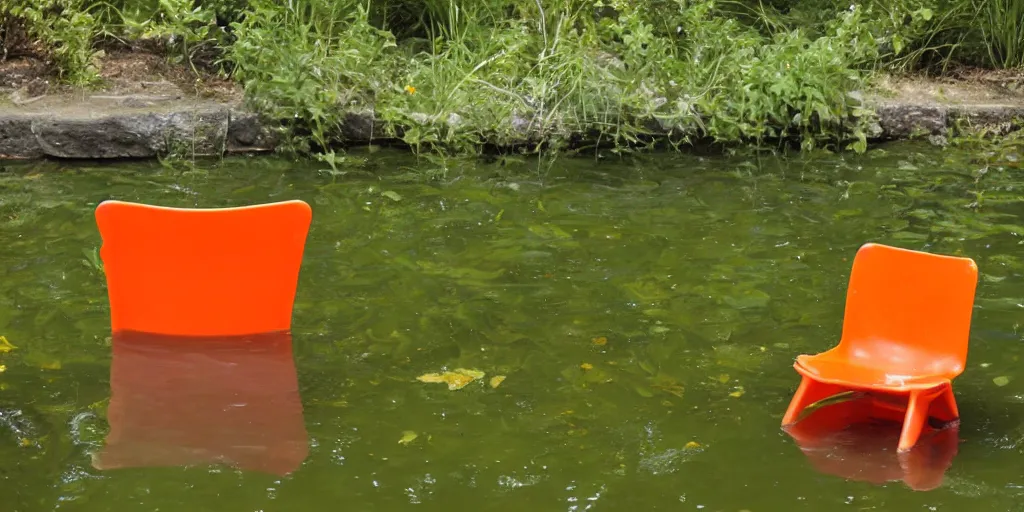 Image similar to plastic orange chair in the pond