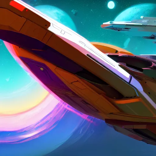 Prompt: colorful s class starship in no man's sky digital art in the style of greg rutkowski and craig mullins, 4 k