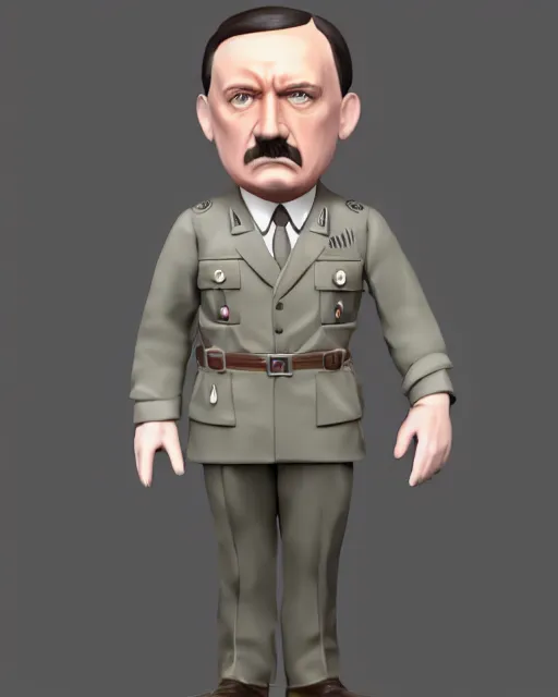 Image similar to full body 3d render of adolf hitler as a funko pop, studio lighting, white background, blender, trending on artstation, 8k, highly detailed