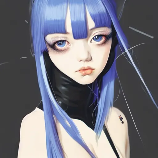 Image similar to a beautiful young japanese billie eilish kat dennings runway model in elaborate latexoutfit, by guweiz and wlop and ilya kuvshinov and artgerm and makoto shinkai and studio ghibli, symmetrical eyes, aesthetic, gorgeous, stunning, alluring, attractive, artstation, deviantart, pinterest, digital art