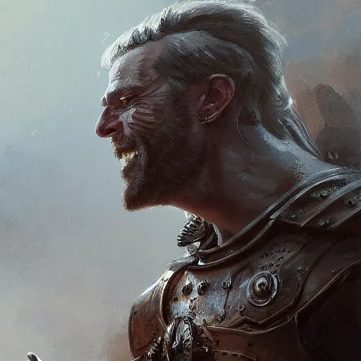 Prompt: Portrait of a muscular middle aged Knight with big sideburns, muttonchops, detailed face, fantasy, highly detailed, cinematic lighting, digital art painting by greg rutkowski