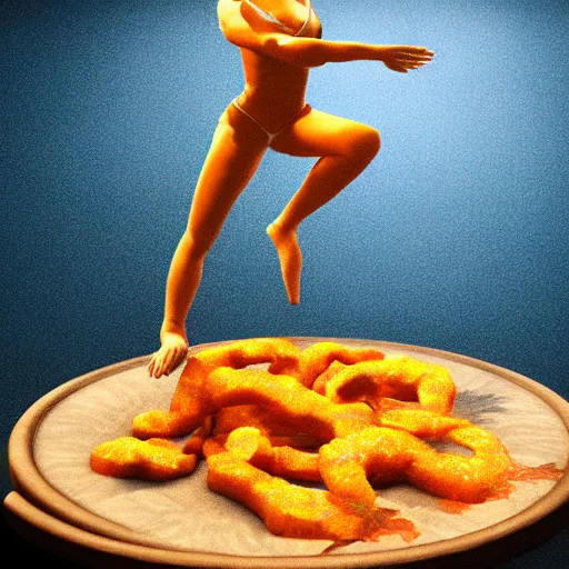 Prompt: Golden fish strip dancer hyperrealistic, octane render, dynamic lighting