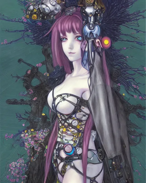 Prompt: portrait of cute beautiful young gothic anime maiden, cyberpunk. Anime, Warhammer, highly detailed, artstation, illustration, art by Gustav Klimt and Range Murata