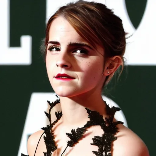 Image similar to angry emma watson entangled and stuck in giant vines