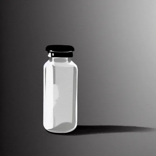 Image similar to concept art of a white liquid dietary supplement in a transparent round bottle, black top, by gil elvgren, white tones, white background, digital painting, artstation, concept art, smooth, sharp foccus ilustration hq