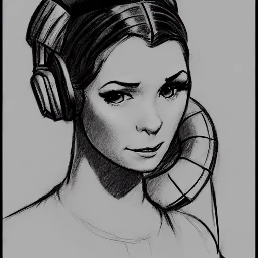 Image similar to milt kahl pencil sketch of victoria justice as princess leia