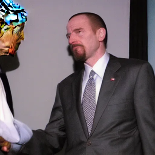 Image similar to press photo of Obama shaking hands with Walter White