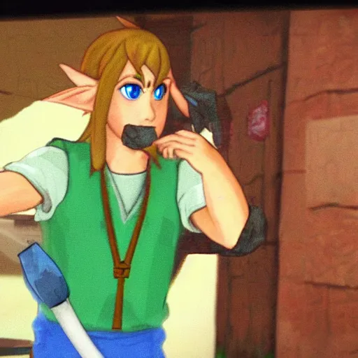 Image similar to link from legend of zelda visits the trailer park boys and smoke's weed with them, real trailer park boys episode, realistic, hdr, clear image, hdd, rtx on, dynamic lighting,