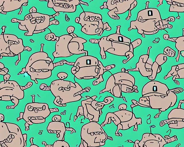 Image similar to A swarm of alien hippos animated by Pendleton Ward