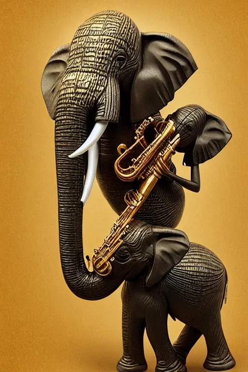 Prompt: beautiful highly detailed elephant palying saxophone, trending on artstation