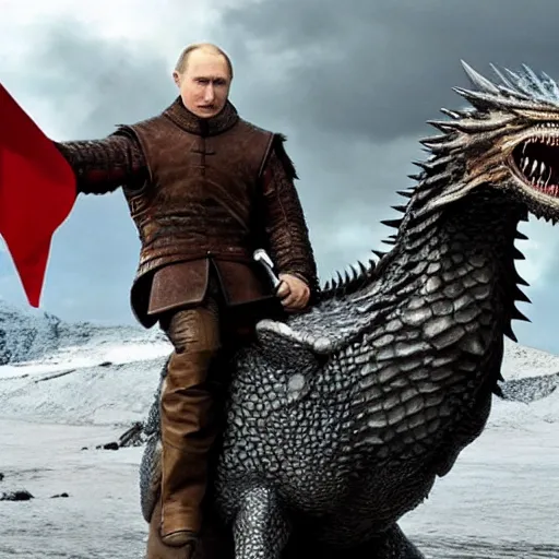 Image similar to Vladimir Putin riding a dragon from Game of Thrones