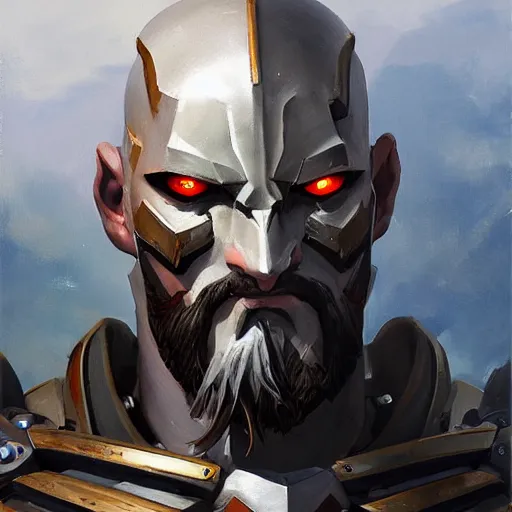 Image similar to greg manchess portrait painting of armored mega kratos as overwatch character, medium shot, asymmetrical, profile picture, organic painting, sunny day, matte painting, bold shapes, hard edges, street art, trending on artstation, by huang guangjian and gil elvgren and sachin teng