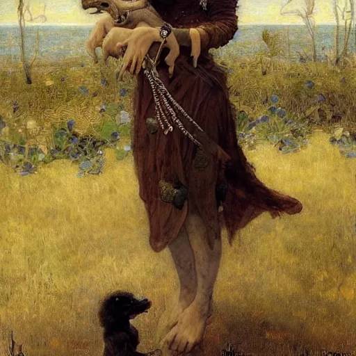 Prompt: epic masterpiece full body portrait a beautiful woman with a small dinosaur as a pet on a leash, by Edgar Maxence and Ross Tran and Michael Whelan