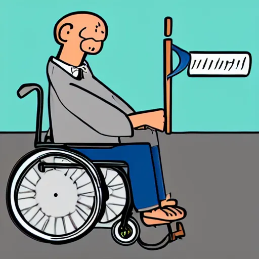 Prompt: an old man sitting in a wheelchair, comic style