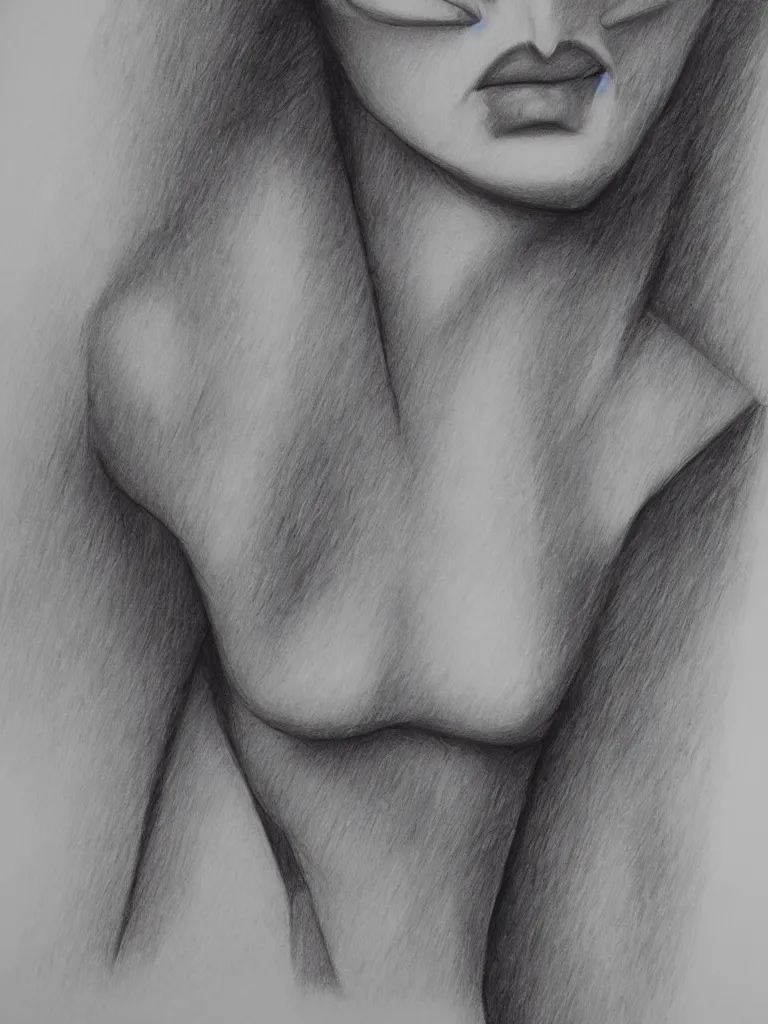 Image similar to geometric sketch of woman, detailed, charcoal on paper,