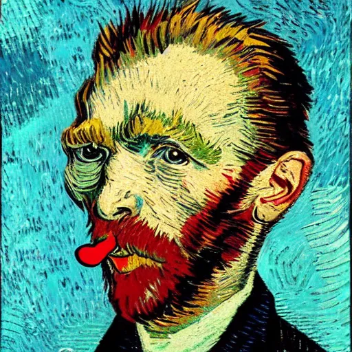 Image similar to a flying duck eating a smiling human being, van gogh style