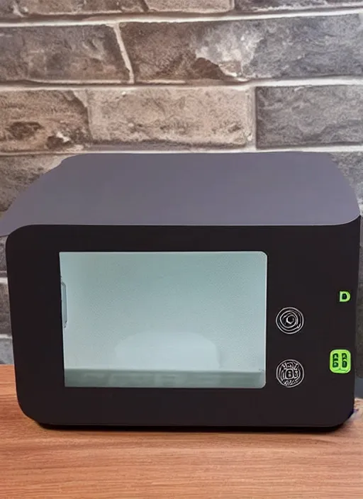 Prompt: brochure of a 3 dprinter that looks like a microwave