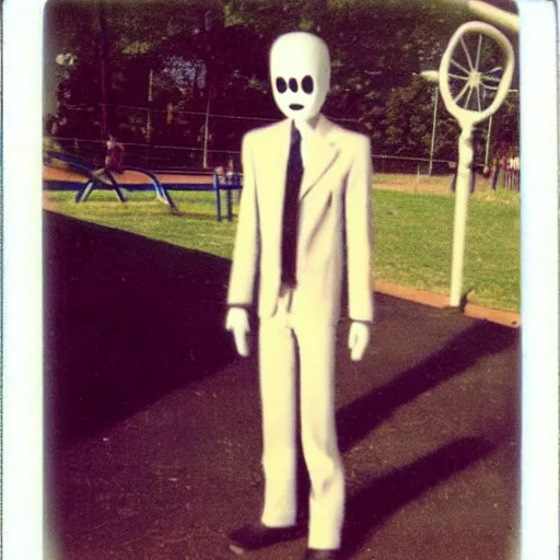 Image similar to real Polaroid picture of Slenderman at a playground