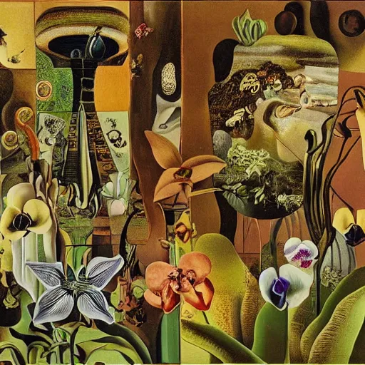 Image similar to infinite space on monestras plants and orchids by cirico, salvador dali